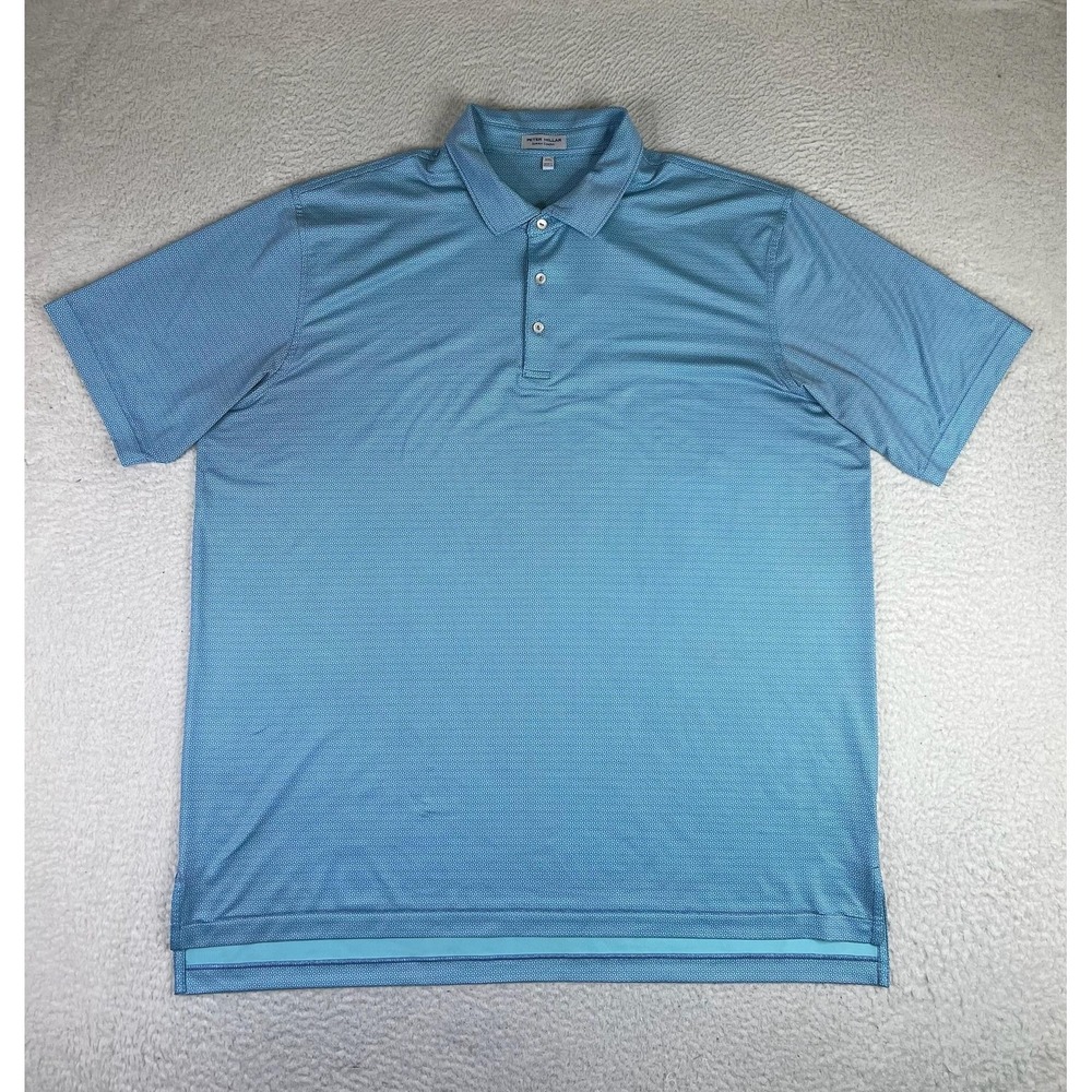 Peter Millar Summer Comfort Polo Mens 2XL Blue Geometric Golf Shirt MS23EK05S